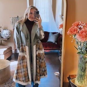 POL Olive Plaid Lace Jacket